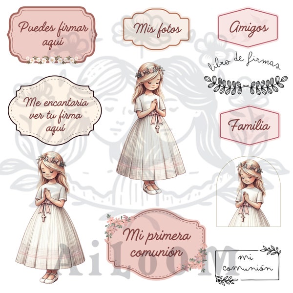 Scrap folio paper for Communion Album - Blonde girl stickers