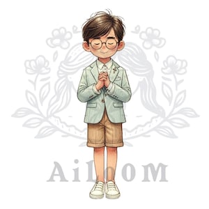 Ilustración Niño Comunión con Gafas - Recordatorio comunión - Scrapbooking