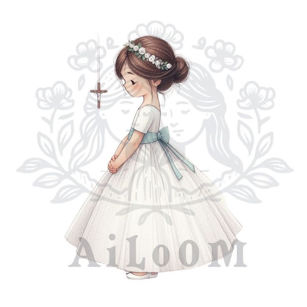 Dancing Elegance: Brunette Communion Girl with Hair Up and Ballerina Style Outfit