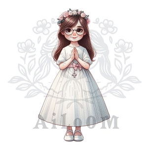 Inocencia Floral: Niña de Comunión con Corazón y Estilo Moderno