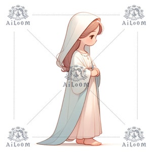 Inocencia Reflexiva: Virgen Infantil Pensativa en Dibujo Animado