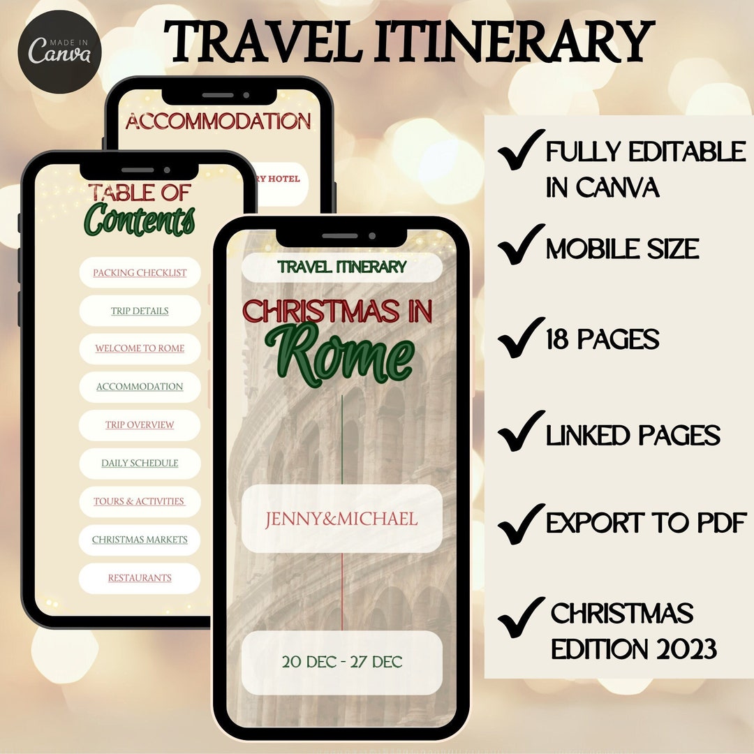 Travel Itinerary Template/ Christmas Itinerary / Digital Itinerary