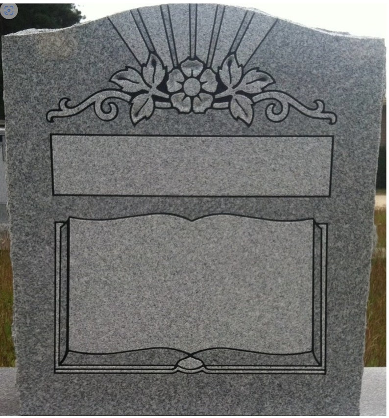 Rectangular Headstone Georgia Gray Granite Headstone Cemetery Upright Marker Wild Rose in ...