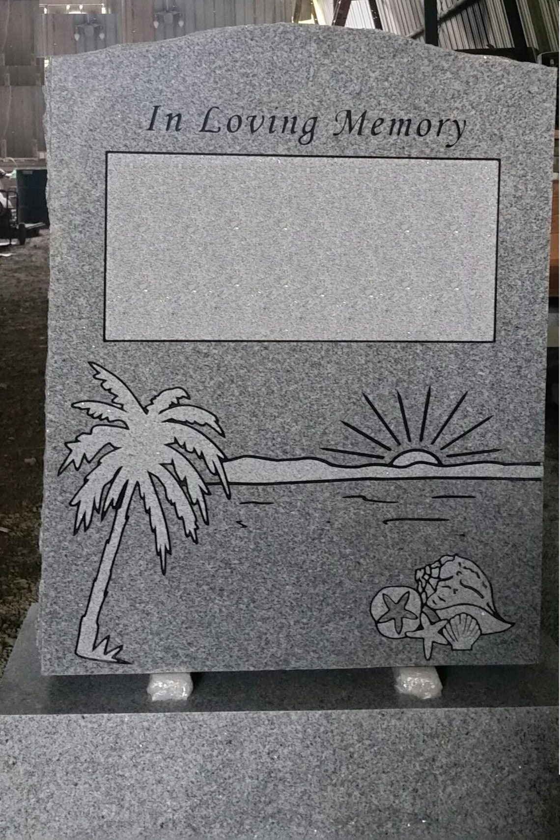 Image showcasing Georgia Gray Headstone Cemetery Marker Beach Sunrise With Seashells ...