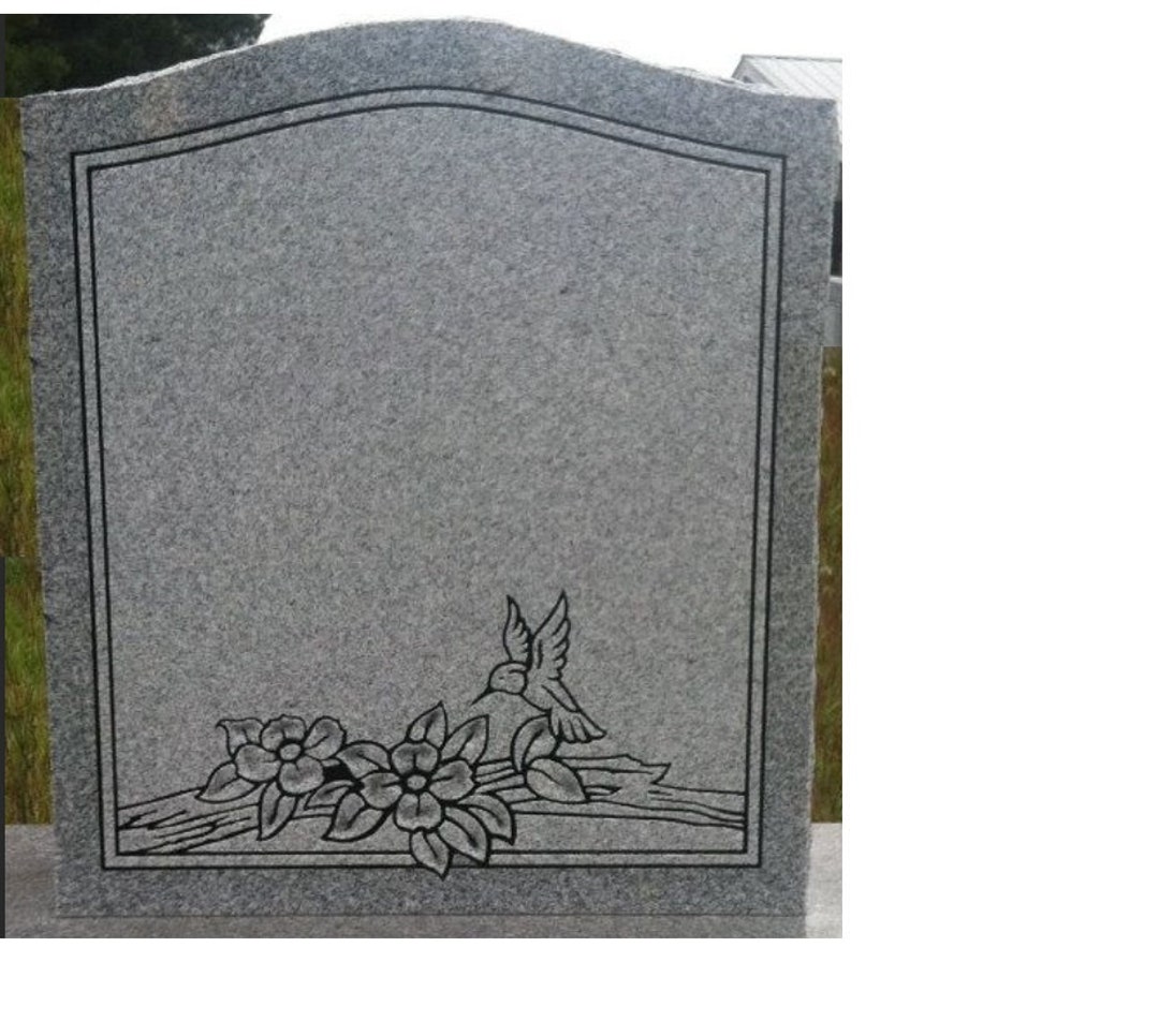 Georgia Gray Granite Headstone Cemetery Upright Marker Hummingbird on