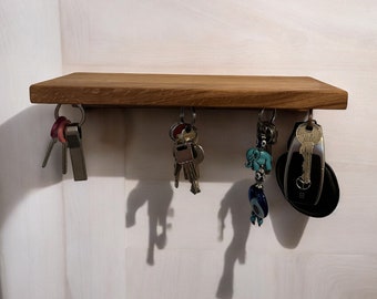 Sleutelrek met plankje | Massief eikenhout | 30 cm breed | Magnetische sleutelhouder | Handgemaakt