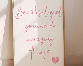 girls affirmation wall print, you can do anything  quote art, positive childrens room decor, girls nursery decor