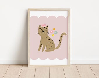 Girls cute cat print, nursery print, nursery wall art, girl nursery print, girl wall art, pink print, playroom art