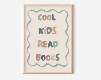 cool kids read books neutral wall print for childrens bedroom, nursery or playroom
