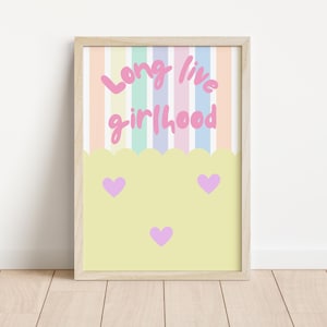 girls pastel bright wall print :long live girlhood&quot; for bedroom, nursery or playroom