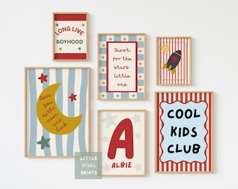 Personalised Boys Nursery Prints Set | Space & Rocket Wall Art | Unframed Decor