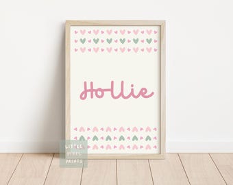 Personalised pastel heart print for girls bedroom, nursery or playroom