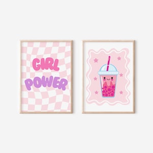 Impression rétro girl power bobo lumineuse bubble tea pour chambre de fille, chambre d'enfant ou salle de jeux
