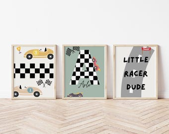 Personalized Racer Car Prints, Boys Nursery Decor, Playroom Wall Art
