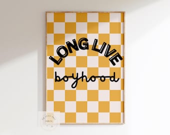 long live boyhood checkered retro print for boys bedroom or nursery, boys wall decor