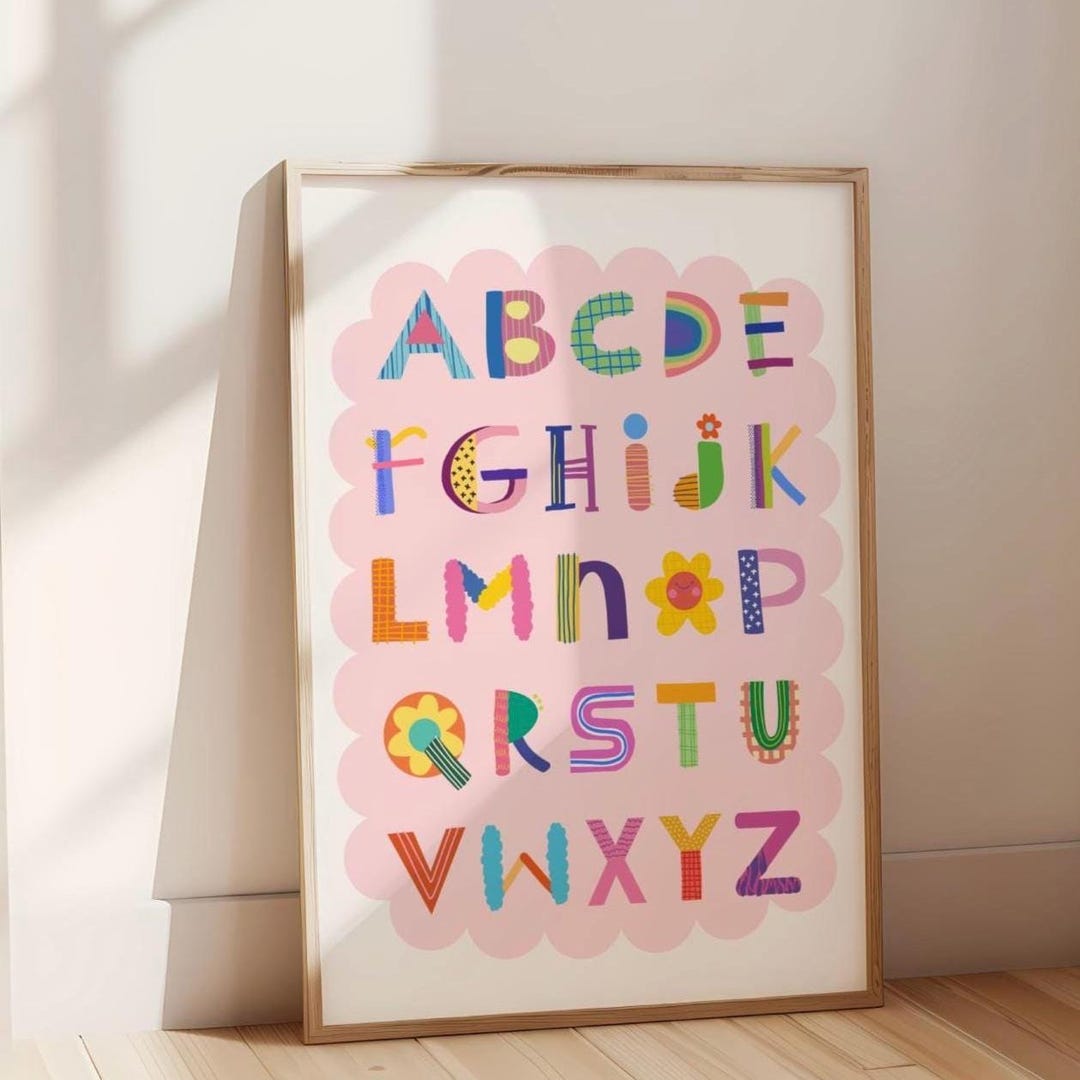 Pink ABC Children's Wall Print: Quirky Alphabet Poster - Etsy