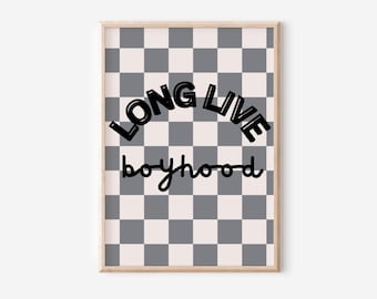 long live boyhood checkered retro print for boys bedroom or nursery, boys wall decor