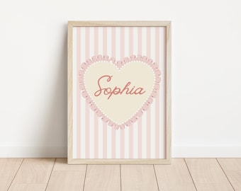 girls personalised vintage heart print for nursery,bedroom or playroom