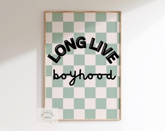 long live boyhood checkered retro print for boys bedroom or nursery, boys wall decor