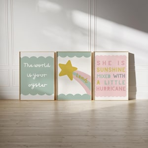 Girls Room Print Set: Sunshine Hurricane, Star, Oyster - Positive Affirmations