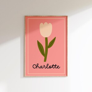 Lámina floral personalizada para pared de niñas para guardería, dormitorio o sala de juegos.