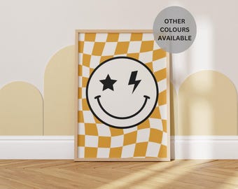 retro checkerboard print for boy or girls bedroom, nursery or playroom, wall decor for childrens room, tween or teen room print