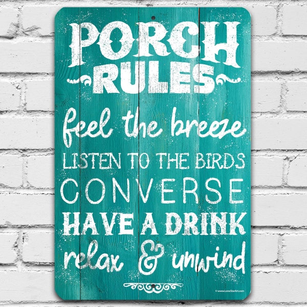 Rustic Porch Rules Sign - Perfect for Outdoor Decor and Housewarming Gifts, Durable Metal Sign for Indoor and Outdoor Use