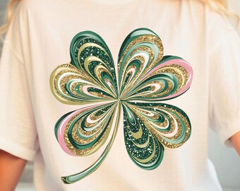 St. Patrick&#39;s Day Glitter Shamrock PNG, Four Leaf Clover Sublimation Design, St. Patty&#39;s Day Sequin Style Shirt, Glitter Patrick&#39;s Day PNG