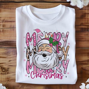 Pink Merry Christmas PNG, Leopard Merry Christmas PNG, Merry Christmas PNG, Retro Christmas Png, Santa Claus Png, Sublimation Designs