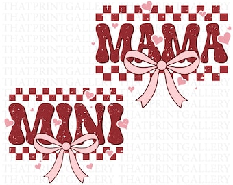 Coquette Bow Mama Mini SVG PNG, Bow Varsity Font SVG, Match Mama Mini Png, Mothers Day Svg, Mama Mini Shirt Svg, Coquette Mama Shirt Design