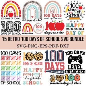 Pacchetto SVG retrò 100 giorni di scuola, 100 giorni di scuola SVG, Buon 100 giorni SVG, Bambini SVG, Ritorno a scuola SVG, Regalo per insegnante, File tagliato