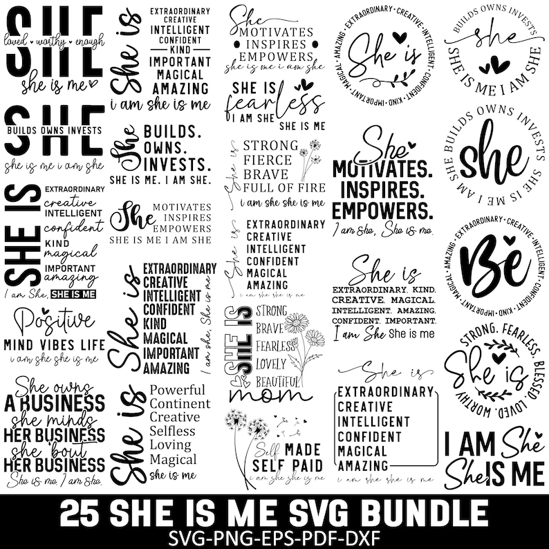 She is me SVG Bundle, Woman affirmation SVG, Postive Quotes SVG, Motivational Svg, She is Strong Svg, I am She She is Me Svg, Strong Woman