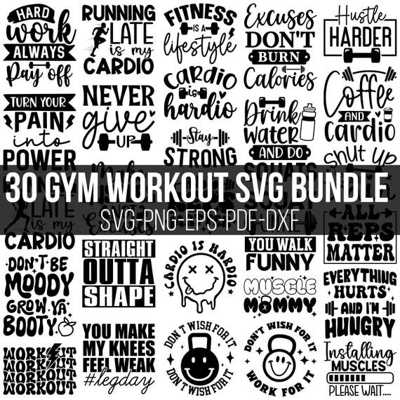 Gym SVG Bundle, Workout SVG Bundle, Gym Motivation SVG, Fitness Svg, Gym Quotes, Funny Workout, Motivational Svg, Exercise Svg, Gym Cut File