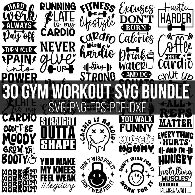 Gym SVG Bundle, Workout SVG Bundle, Gym Motivation SVG, Fitness Svg, Gym Quotes, Funny Workout, Motivational Svg, Exercise Svg, Gym Cut File
