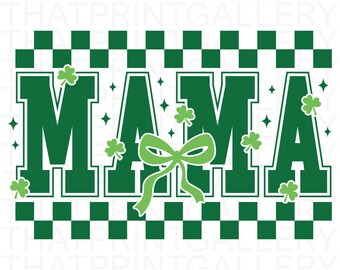 St Patricks Day SVG, Retro Mama St Patricks SVG, Mama Varsity Shamrock Coquette, Coquette Bow Patty&#39;s Day, Patrick&#39;s Day Gift, Mama Gift