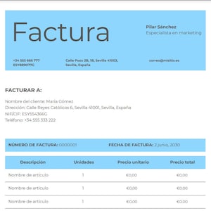 Plantilla de Factura Española - Plantilla de factura editable en Word Doc para España - Modelo de Factura Para Autónomos y PYMEs, Formato Digital A4