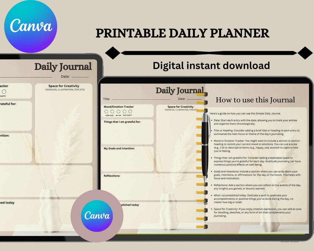 Daily Journal Printable PDF: Organize Your Thoughts, Set Goals, and