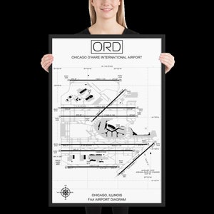 ORD Chicago O'Hare International Airport Diagramm gerahmter Druck | ORD Airport Map Poster | Chicago Airport Runway Matte Poster | Kostenloser Versand