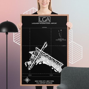 Impression encadrée du schéma de l'aéroport international LGA LaGuardia | affiche de carte d'aéroport de LGA | Affiche mate de piste d'aéroport de New York | Livraison gratuite