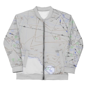 Chaqueta bomber con carta de ruta IFR de San Antonio - Regalo para piloto de aviación, equipo unisex Skybound - ELUS19
