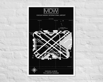 MDW Chicago Midway International Airport Diagram Print | MDW Airport Map Poster | Chicago Airport Runway Poster | Digital Download