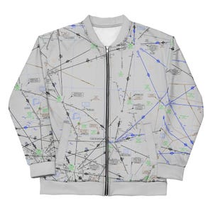 Chaqueta bomber con carta de ruta IFR de Rapid City-Des Moines - Regalo para piloto de aviación, equipo Skybound unisex - ELUS12