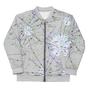 Chaqueta bomber con carta de ruta IFR de Indianápolis-San Luis-Louisville - Regalo para piloto de aviación, equipo Skybound unisex - ELUS27