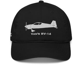 Vans RV14 Custom Tail Number Embroidered Comfortable Organic Cotton Pilot Hat | Baseball Cap | Visor | Ladies Mens | RV14