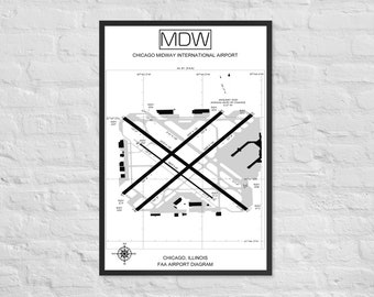MDW Chicago Midway International Airport Diagram Print | MDW Airport Map Poster | Chicago Airport Runway Poster | Digital Download