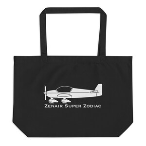 May include: Black tote bag with a white outline of a Zenair Super Zodiac airplane and the text "Zenair Super Zodiac".