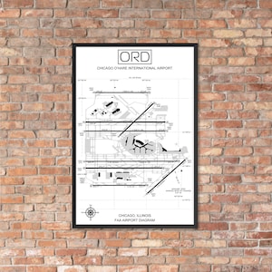 ORD Chicago O'Hare International Airport Diagramm | ORD Airport Map Poster | Luftfahrt Dekor | Chicago Airport Start- und Landebahn | Digitaler Download