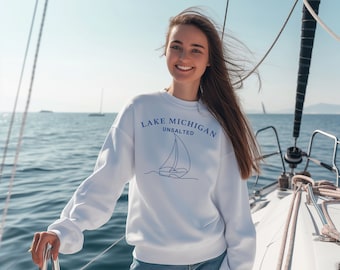 Lake Michigan Unsalted Beach Crewneck Unisex Sweatshirt, Womens Comfort Colors Michigan Pullover Souvenir Upper Peninsula