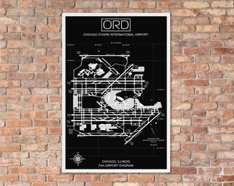ORD Chicago O'Hare International Airport Diagram | ORD Airport Map Poster | Aviation Decor | Chicago Airport Runway | Digital Download