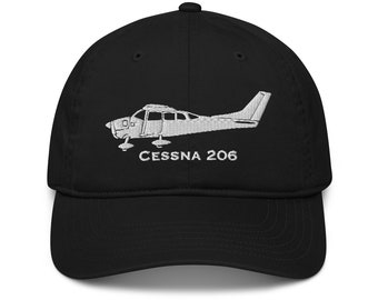 Cessna 206 Custom Embroidered Comfortable Organic Cotton Pilot Hat | Baseball Cap | Visor | Ladies Mens | C206